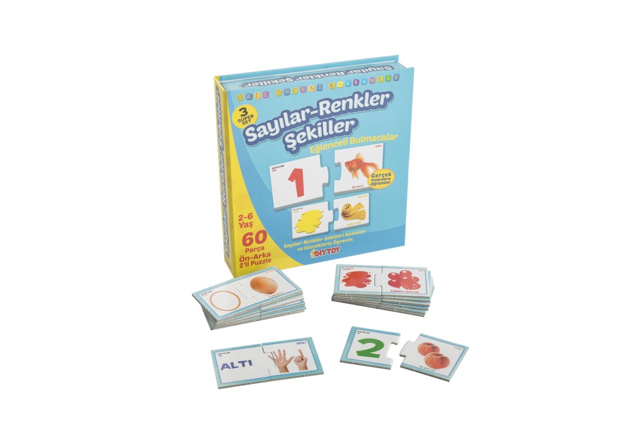 Diytoy Sayılar, Renkler ve Şekiller Eğitici Puzzle – 2-6 Yaş | 60 Parça | Gerçek Fotoğraflı Bulmaca