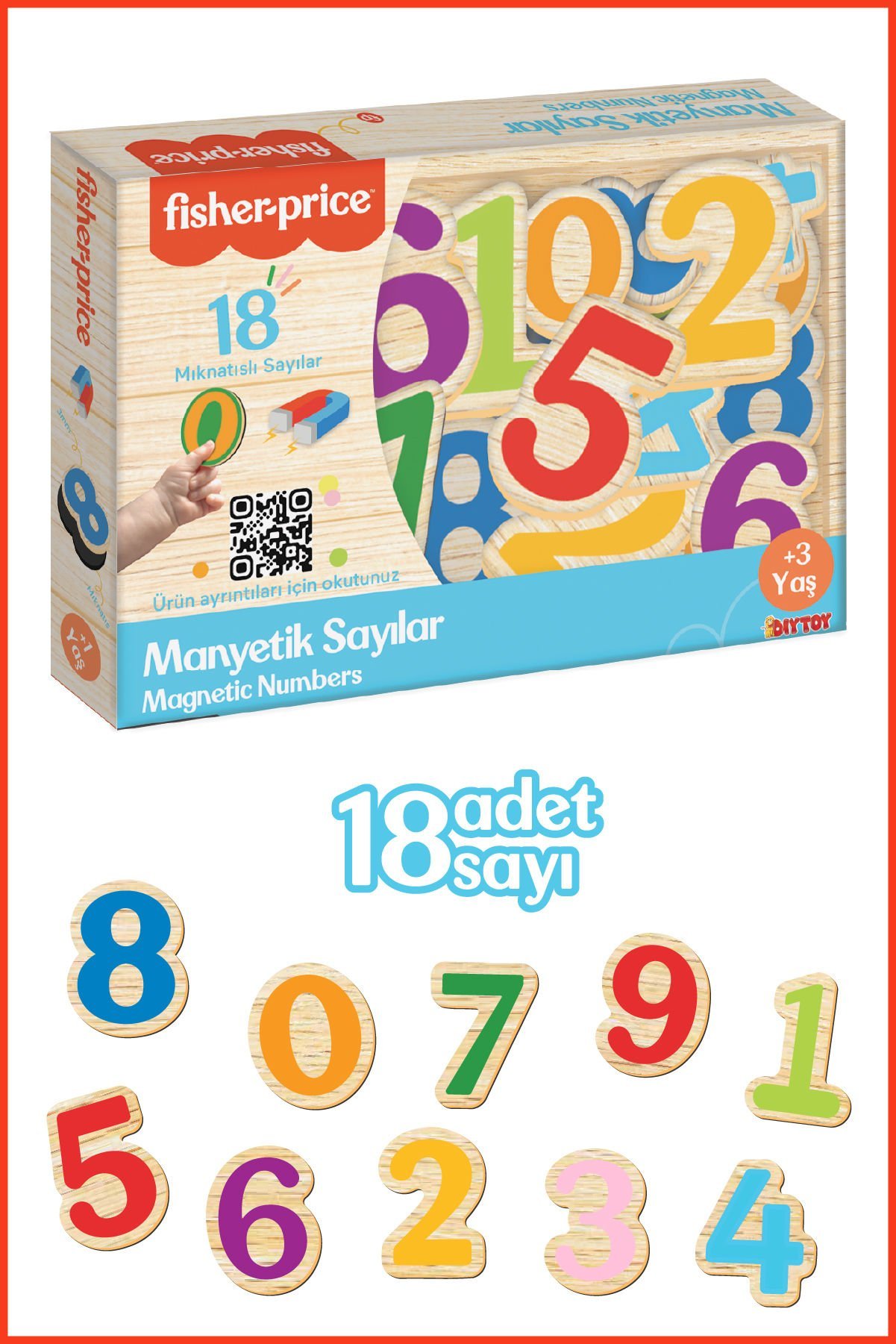 Fisher-Price 18 Mıknatıslı Sayılar Buzdolabı ve Metal Yüzeylere Yapışan Manyetik Puzzle