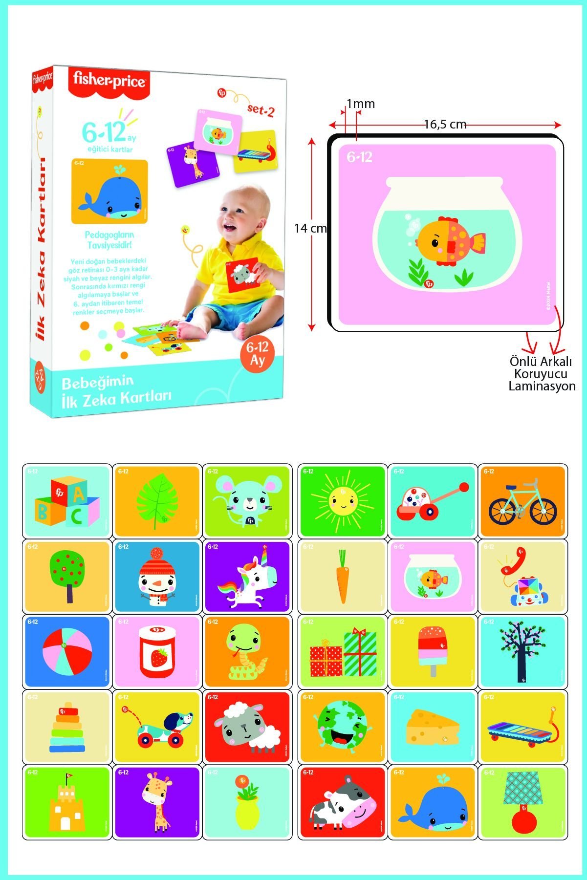 Fisher Price 6-12 Ay Set 2 Bebeğimin İlk Zeka Kartları - 15 Adet Çift Taraflı Yüksek Kontrastlı Renkli Kartlar